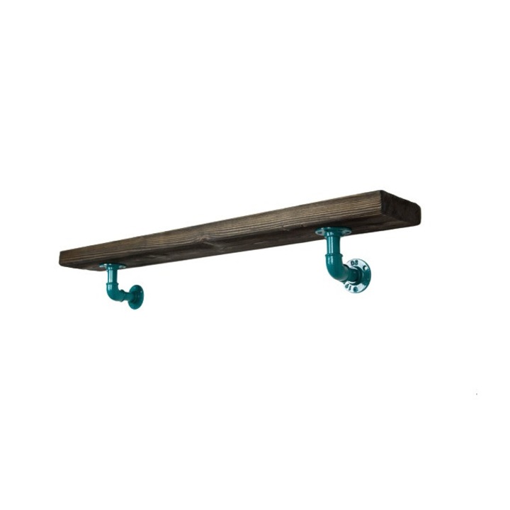 Raft de perete in stil industrial, Gloucester, 60x15x20 cm, bleu/nuc