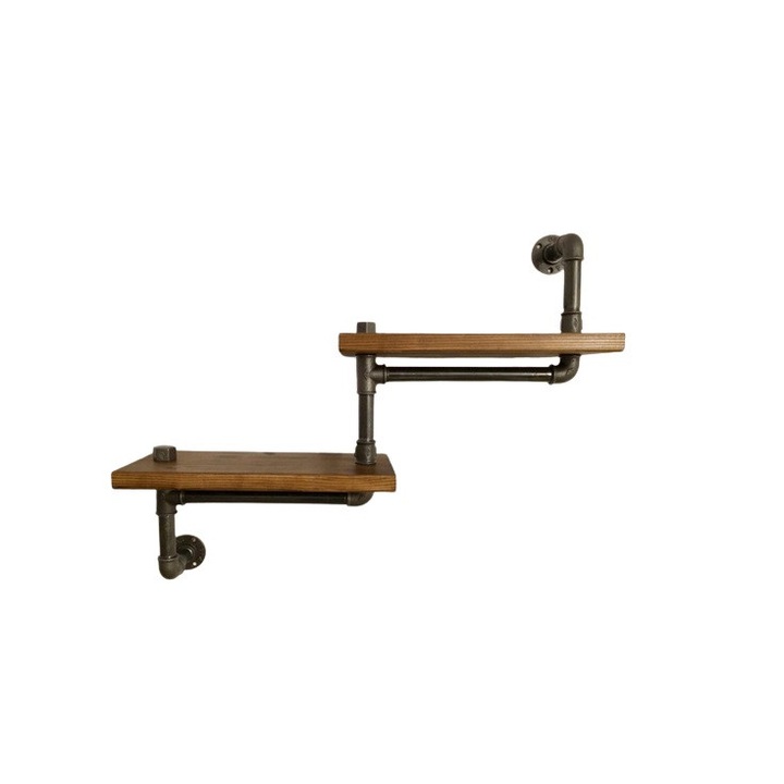 Raft de perete in stil industrial, Shrawley, 70x40x20 cm, nuc/negru