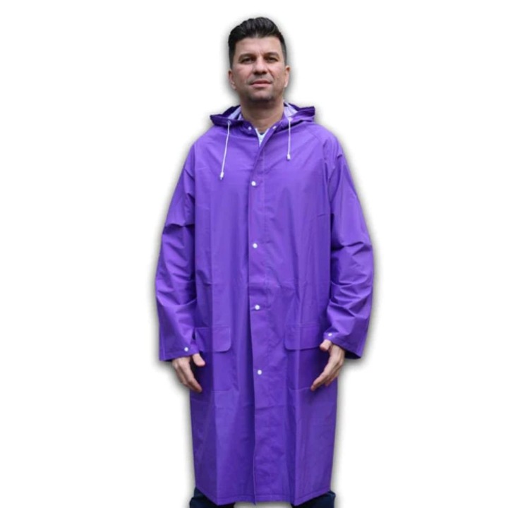 Дъждобран унисекс с лилава качулка - XL