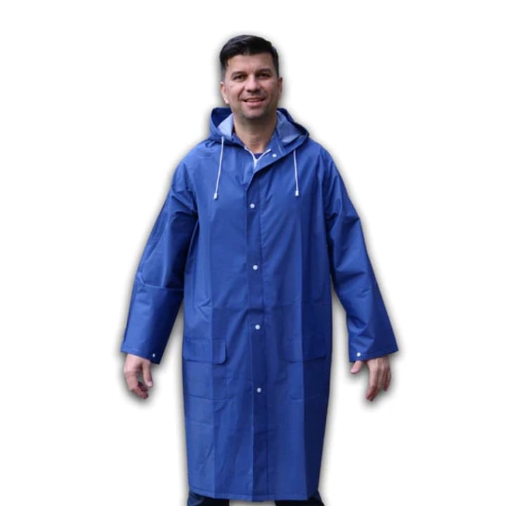 Дъждобран унисекс със синя качулка - XXL