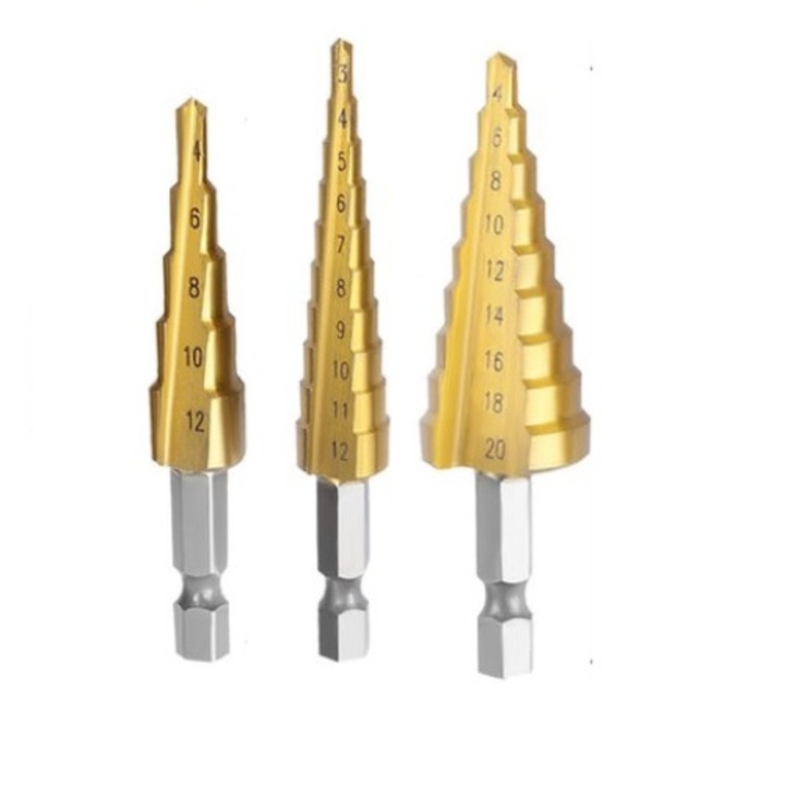Set 3 burghie conice Gepard in trepte din otel 3-20 mm