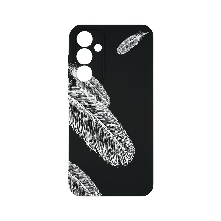 Husa BestCase® Premium Silicon, Compatibila Cu Samsung Galaxy A55 5G, Feathers BW, SLIM 1.2MM, Microfibra in interior, Antisoc, Protectie Camera, Margini ridicate pentru protectia ecranului, PB 18