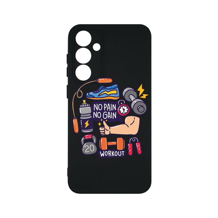 Husa BestCase® Premium Silicon, Compatibila Cu Samsung Galaxy A55 5G, No Pain No Gain, SLIM 1.2MM, Microfibra in interior, Antisoc, Protectie Camera, Margini ridicate pentru protectia ecranului, PB 783