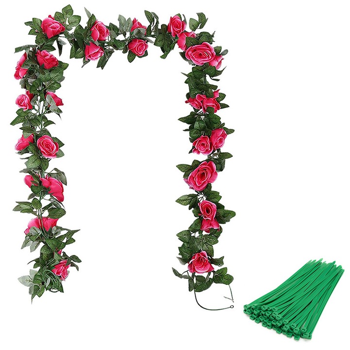 2 műnövényből álló készlet, Ronyes®, műanyag, 220 cm, 16 virág, piros