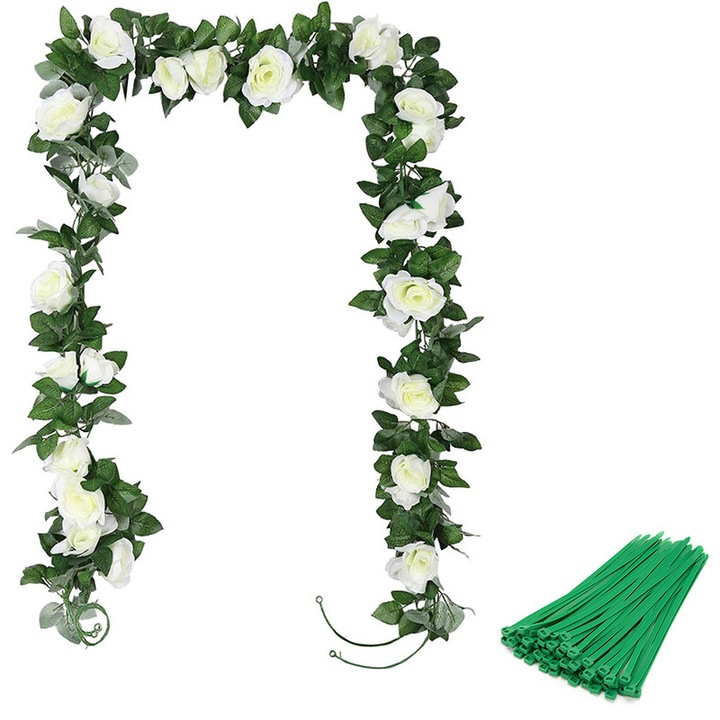 Set 2 plante artificiale, Ronyes®, Plastic, 220cm, 16 flori, Alb