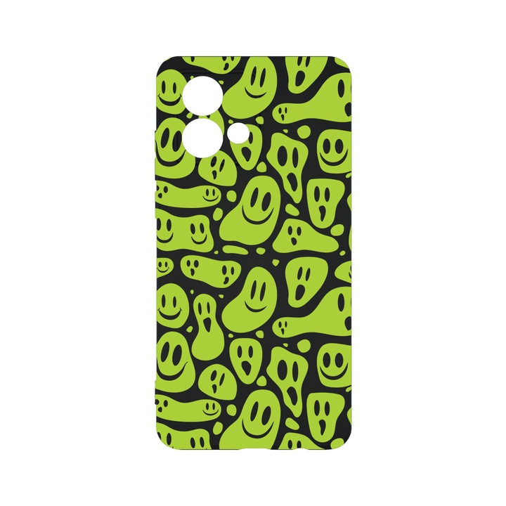 Силиконов калъф BestCase за Motorola Moto G84 5G, Green Acid Smiley, 0.8MM Slim, Camera Protection, Black c-B 1051
