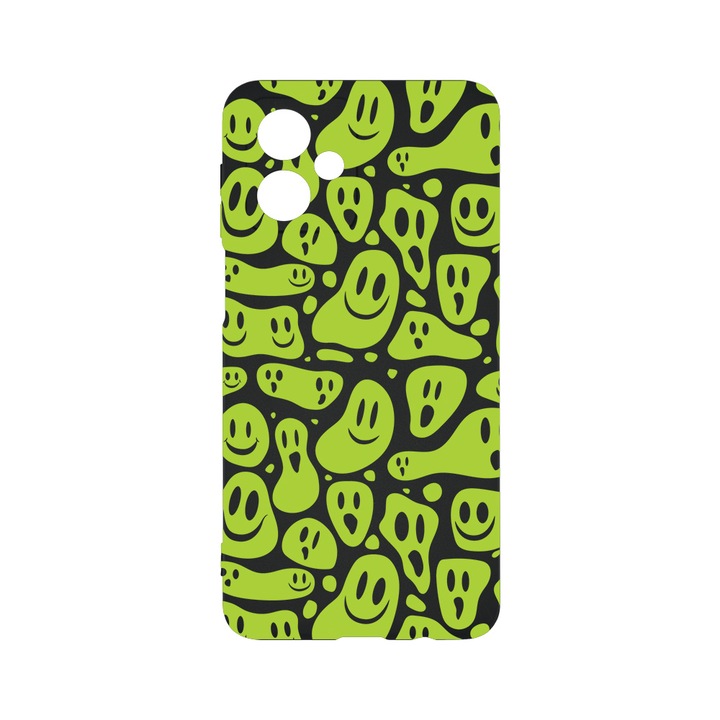 Силиконов калъф BestCase за Motorola Moto G54 5G, Green Acid Smiley, 0.8MM Slim, Camera Protection, Black c-B 1051