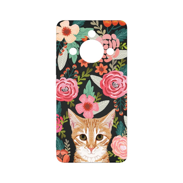 Husa BestCase® Slim SIlicon 0.8MM, Compatibila Cu Honor Magic6 Lite, Cat and Flowers, Protectie Camera, Rezistenta la uzura, c-B 638