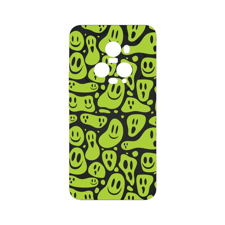 Силиконов калъф BestCase за Honor Magic5 Pro, Green Acid Smiley, 0.8MM Slim, Camera Protection, Black c-B 1051