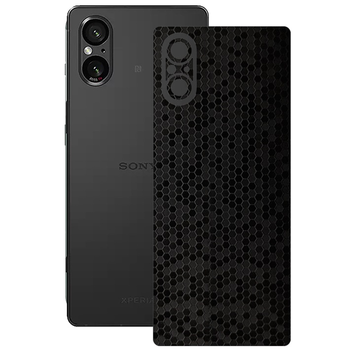 SILKASE bőrfólia, Sony Xperia 5 V-hoz, fekete hexa, telefon hátvédő