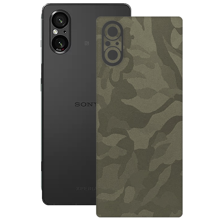 SILKASE bőrfólia, Sony Xperia 5 V-hoz, terepszínű zöld, telefon hátvédő