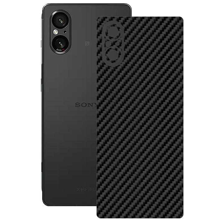 SILKASE bőrfólia, Sony Xperia 5 V-hoz, karbon, telefon hátvédő