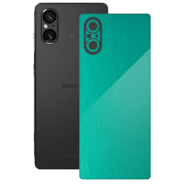 SILKASE bőrfólia, Sony Xperia 5 V-hoz, metál türkiz, telefon hátvédő