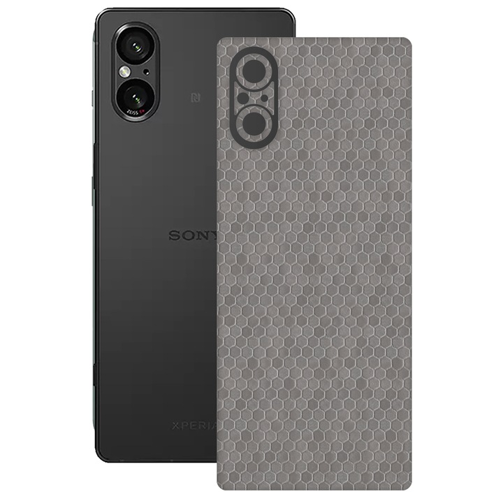SILKASE bőrfólia, Sony Xperia 5 V-hoz, szürke hexa, telefon hátvédő