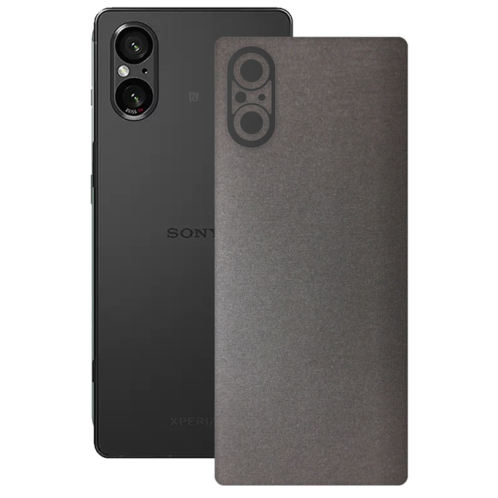 SILKASE bőrfólia, Sony Xperia 5 V-hoz, szálcsiszolt szürke, telefon hátvédő