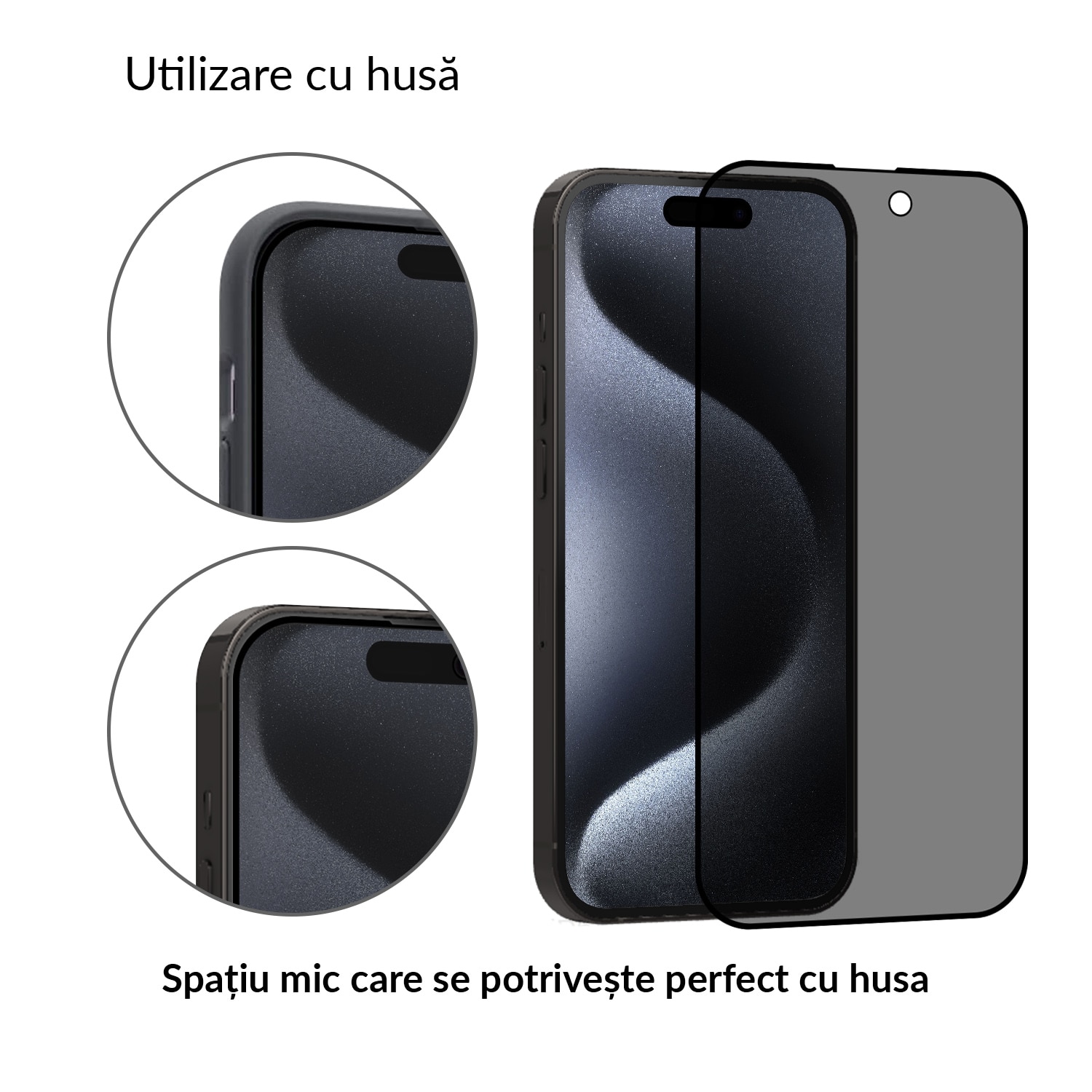 Folie Sticla Dr.Shield, Compatibil Apple iPhone 15 Pro, Protectie Profesionala 3D, Full Cover, Model Privacy