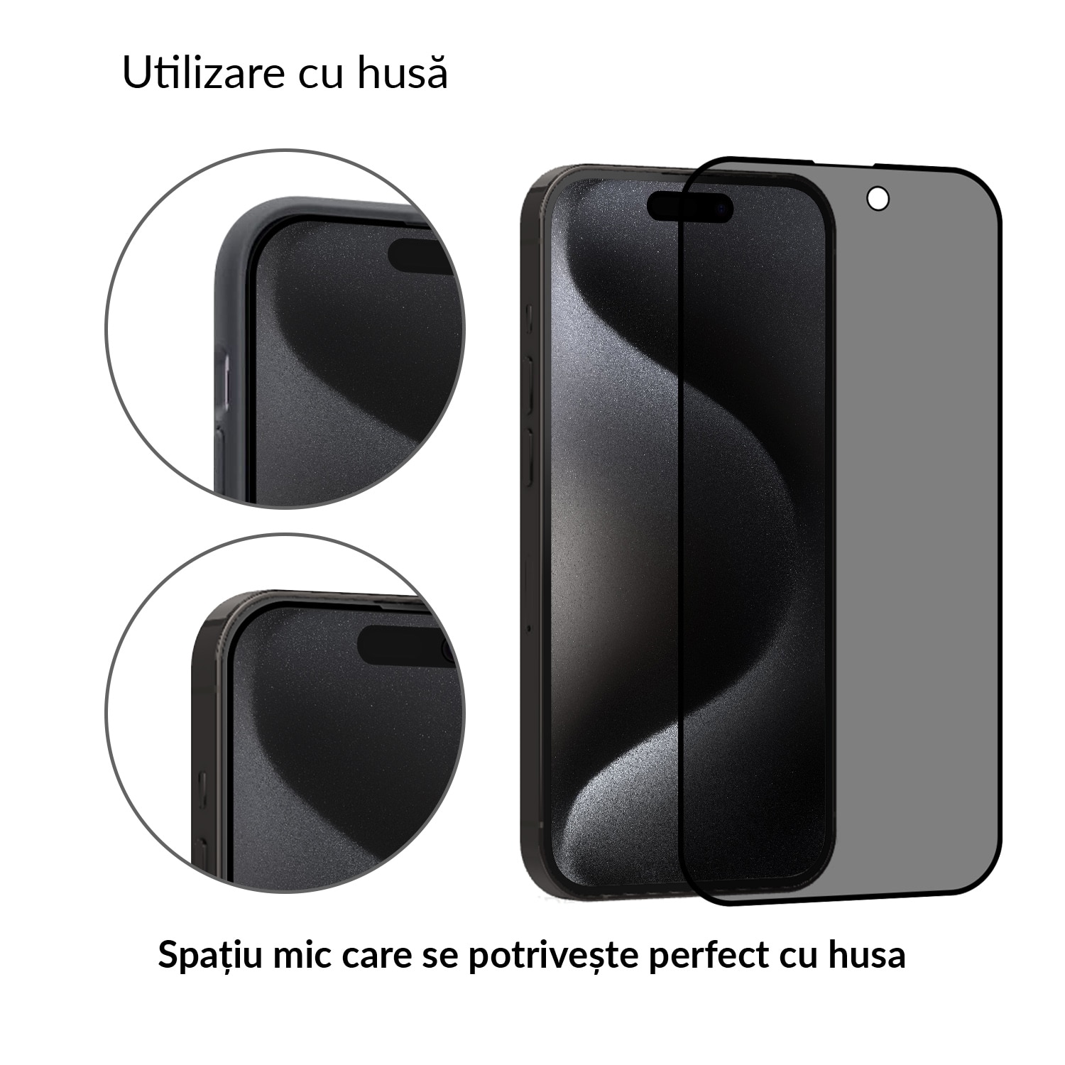 Folie Sticla Dr.Shield, Compatibil Apple iPhone 15 Pro Max, Protectie Profesionala 3D, Full Cover, Model Privacy