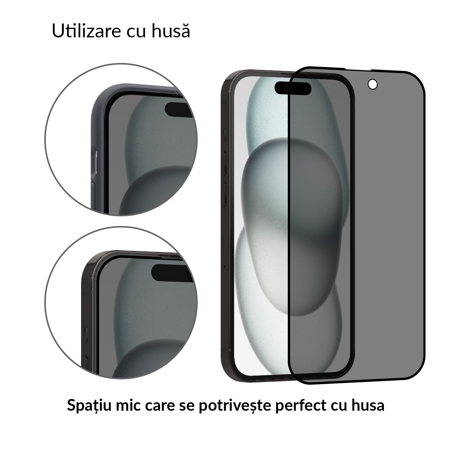 Folie Sticla Dr.Shield, Compatibil Apple iPhone 15, Protectie Profesionala 3D, Full Cover, Model Privacy