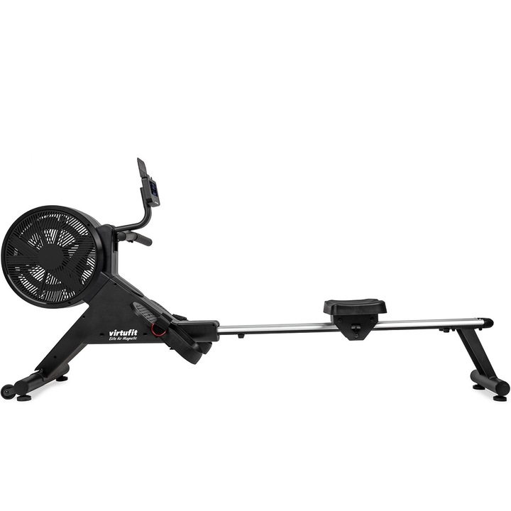 Въздушна гребна машина с маховик Virtufit Elite Air Magnetic Rowing Machine, сгъваема, максимално тегло на потребителя 120 кг, 16 нива на съпротивление, накланящ се LCD екран, двойни релси, опора за таблет, транспортни колела