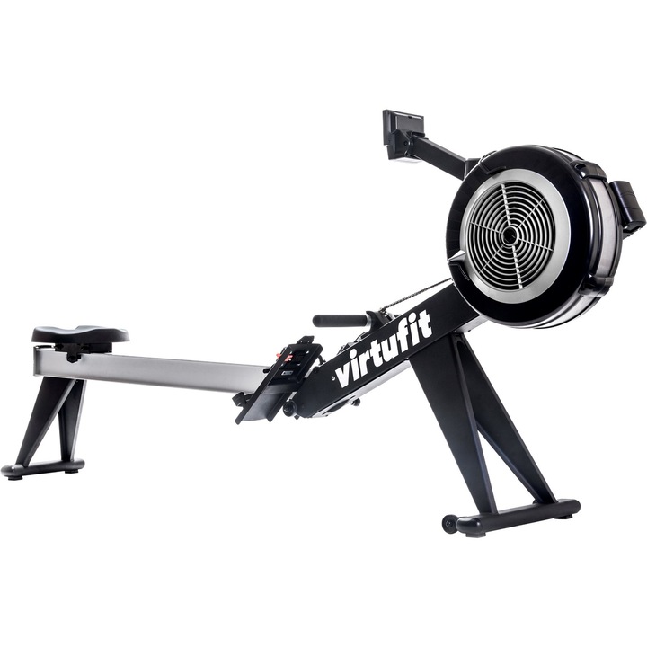Aparat de vaslit ergometru VirtuFit Ultimate Pro 2 Ergometer Rowing Machine, Greutate maxima utilizator 230 kg, 10 niveluri de rezistenta, Ecran LCD inclinabil, Sine lungi, Roti de transport