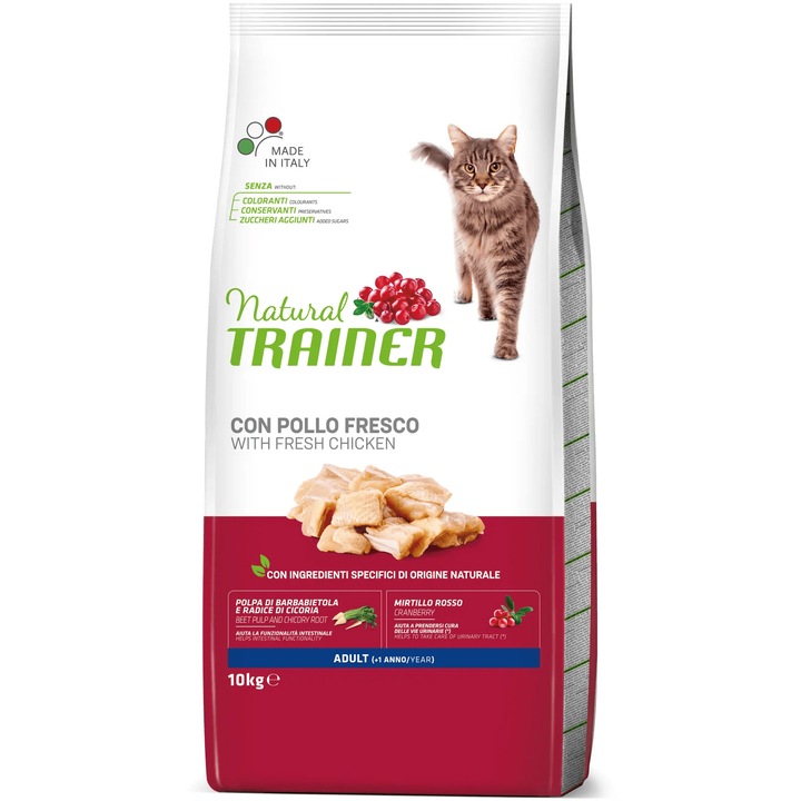 Суха храна за котки Natural Trainer, Пилешко, 10 кг