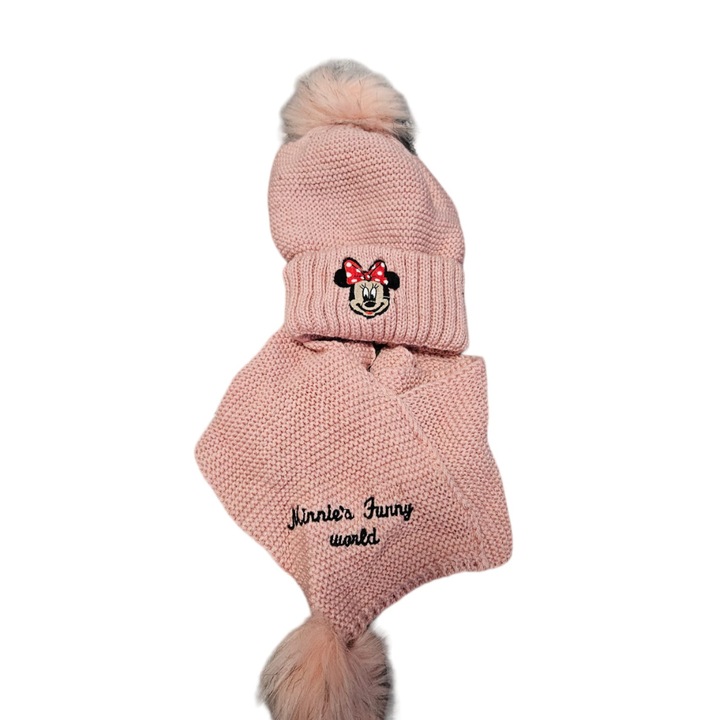 Kalapkészlet plusz sál, lány, rózsaszín, disney modell, Minnie 4-8 év