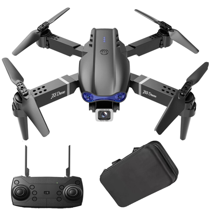 Mini Drona Quadcopter AKU cu 2 Camere Video, Conectare WiFi Aplicatie telefon mobil, Pliabila, Incarcare USB, Rotire 360 grade, Negru AK6001