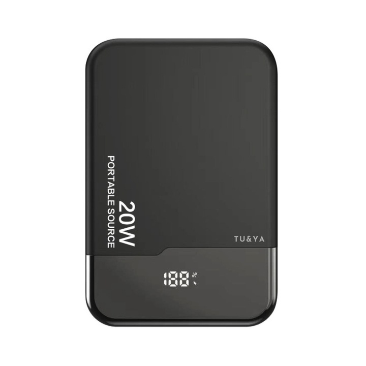 Acumulator Extern Magnetic Portbabil, Wireless TU&YA®, Incarcare wireless, Universala si pentru Tigara electronica prin cablu USB, Magsafe, Fast Charge 15W, Capacitate 10.000 mAh, Neagra