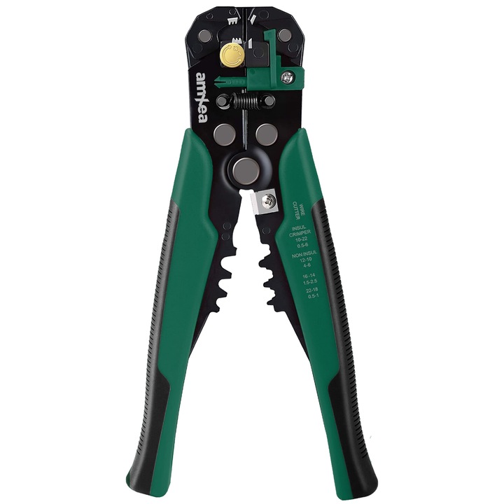 Cleste pentru decablat si sertizat amXea Verde-Negru, 0.2-6.0mm2 pt decablare, 0.5-6.0mm2 pt sertizare, lama taiere
