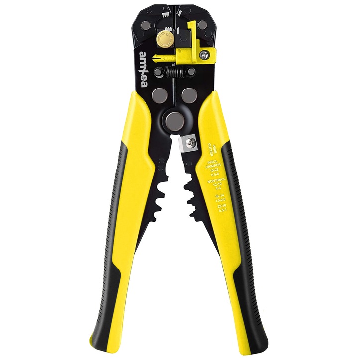 Cleste pentru decablat si sertizat amXea Galben-Negru, 0.2-6.0mm2 pt decablare, 0.5-6.0mm2 pt sertizare, lama taiere