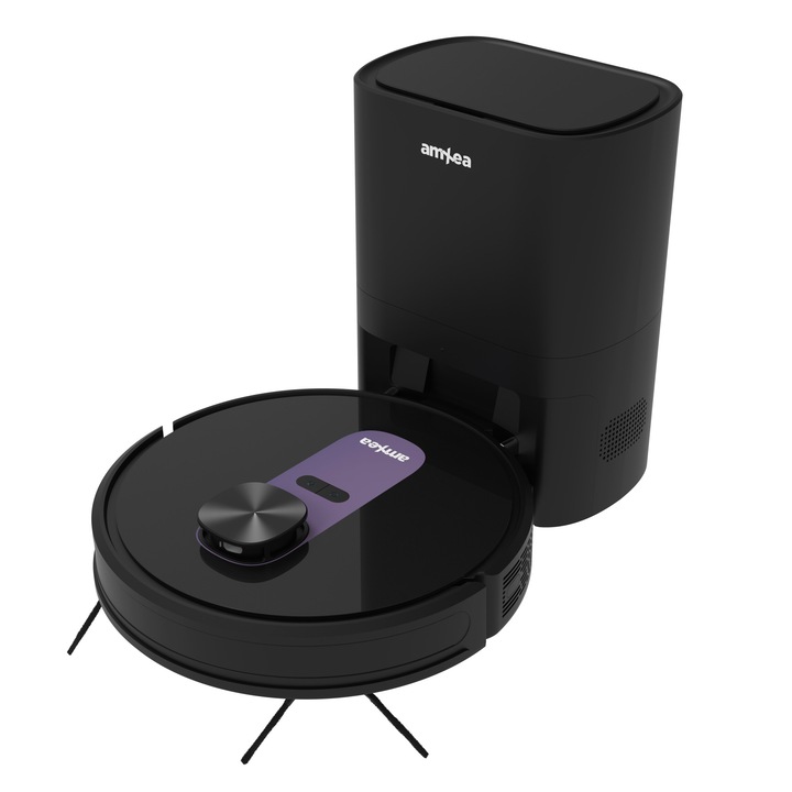 Прахосмукачка робот amXea G6RM Black-Violet, външен автоматичен прахоуловител, лазерна навигация, Wi-Fi приложение, смарт памет, много повърхности, химическо чистене с пране, централна четка