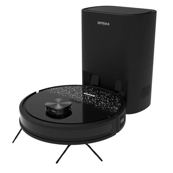 amXea G6RM Robotporszívó, külső automatikus porgyűjtő, lézeres navigáció, Wi-Fi alkalmazás, intelligens memória, több felület, vegytisztítás mosással, központi kefe, fekete-szürke