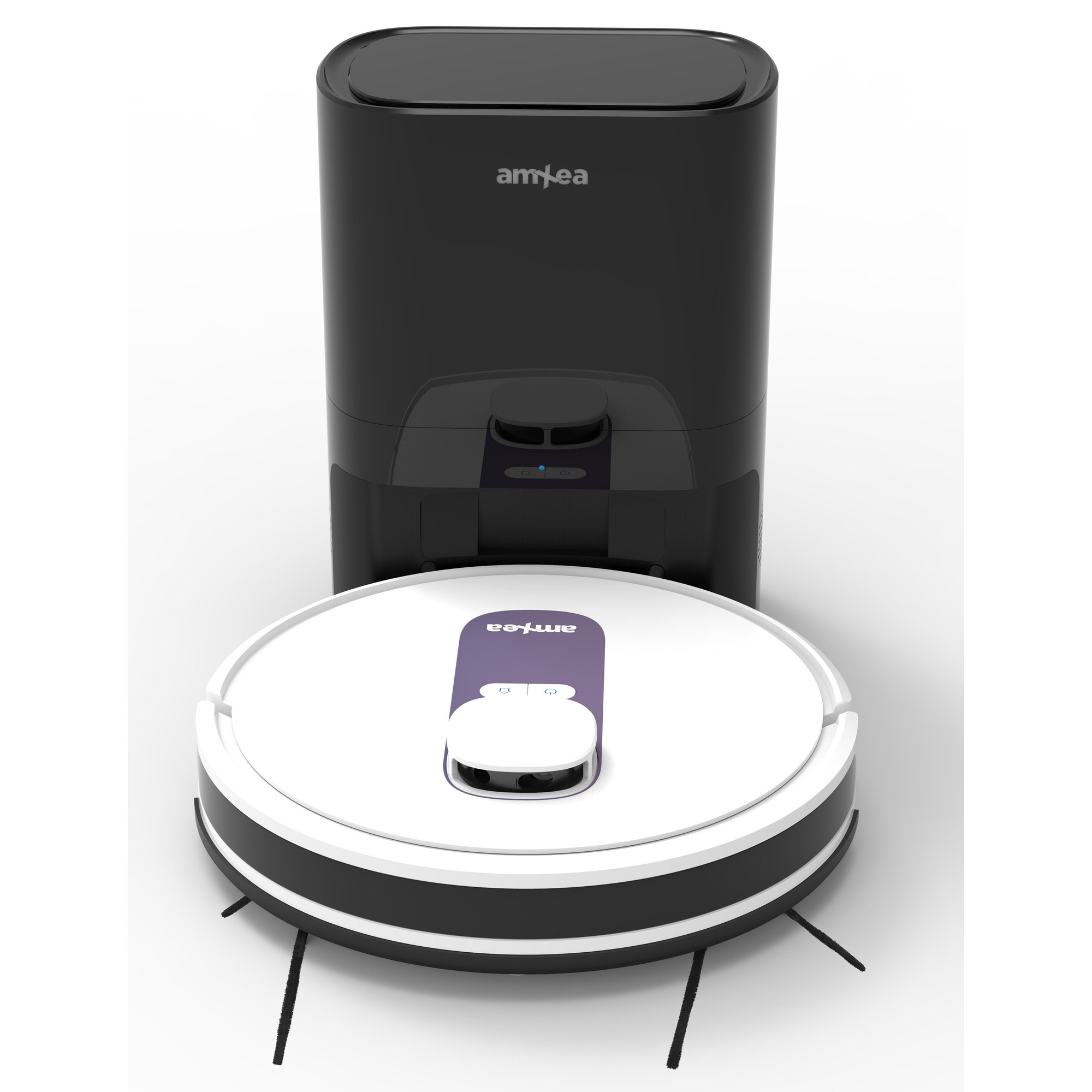 Aspirator robot amXea G6RM Alb-Violet, colector de praf automat extern, navigare laser, Wi-Fi app, smart memory, multi-suprafete, curatare uscata cu spalare, perie centrala