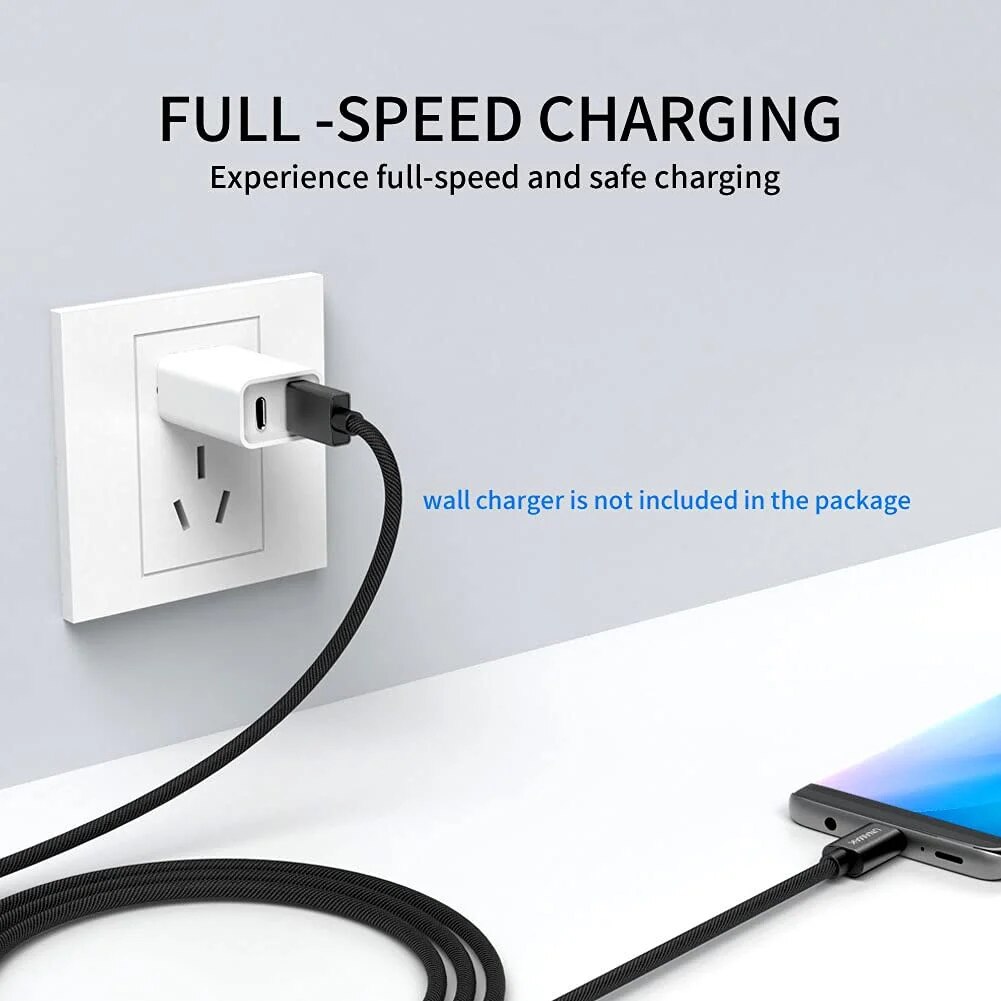 Комплект от 3 Unamnk USB C 3.2A кабели за бързо зареждане, черни ...