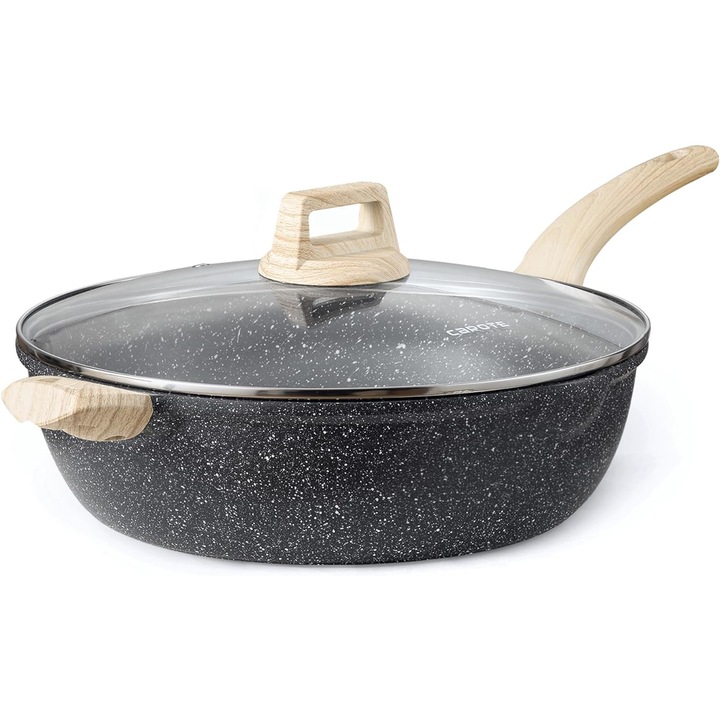 Carote serpenyő, Wok fedővel, gránit, indukciós, 32 cm, 6L, fekete