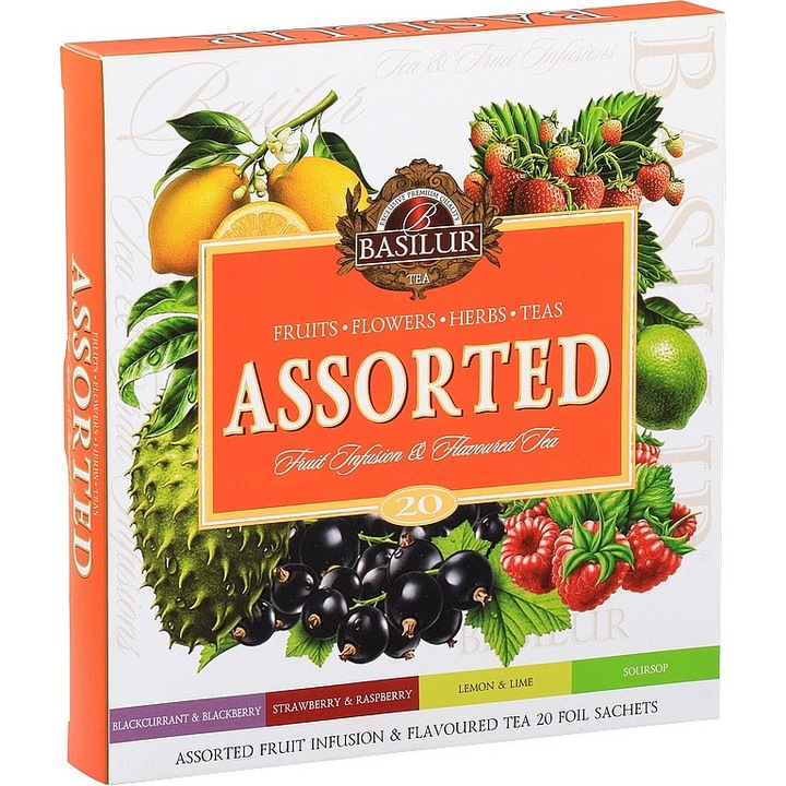Ceai Basilur, Fruit Fiesta Assorted, 4 arome, 20 plicuri, 35.5 g