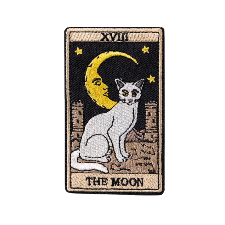 Бродирана текстилна нашивка The Moon Cat Tarot Card Tarot Tarot Karte Tarot 9.1x5.5 cm