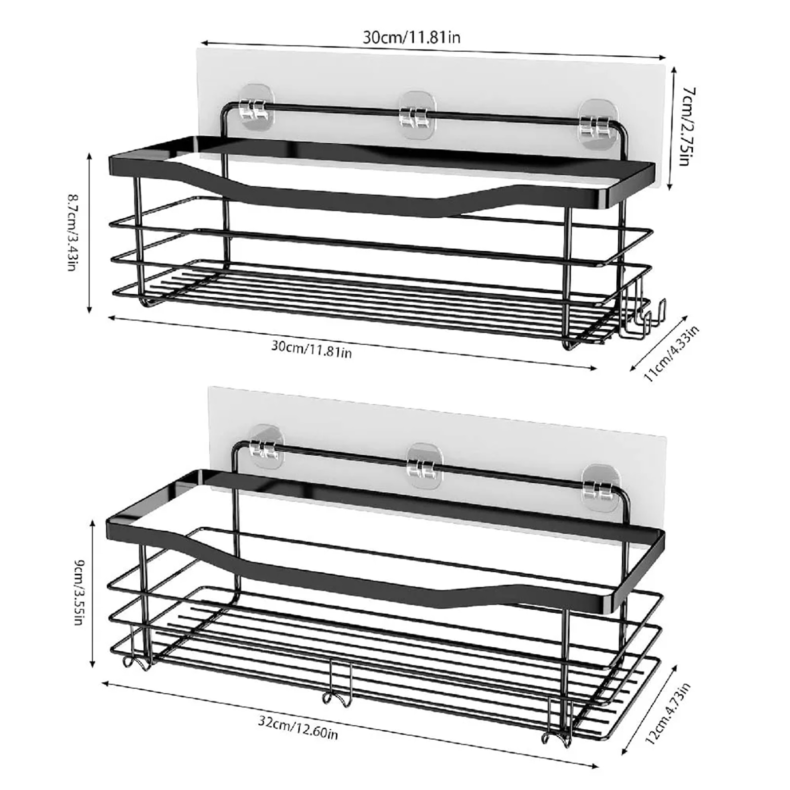 Set rafturi baie cu 5 carlige, NUODWELL, 2 Piese, Rezistent la apa si ...
