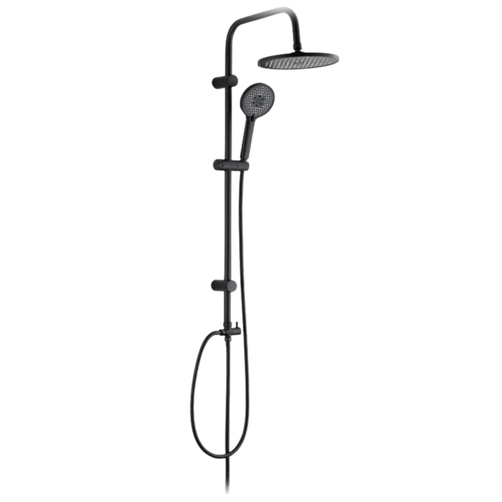 Coloana de dus cu para mobila rotunda, Radinavico, cu 3 functii, furtun flexibil 150cm-200cm, negru