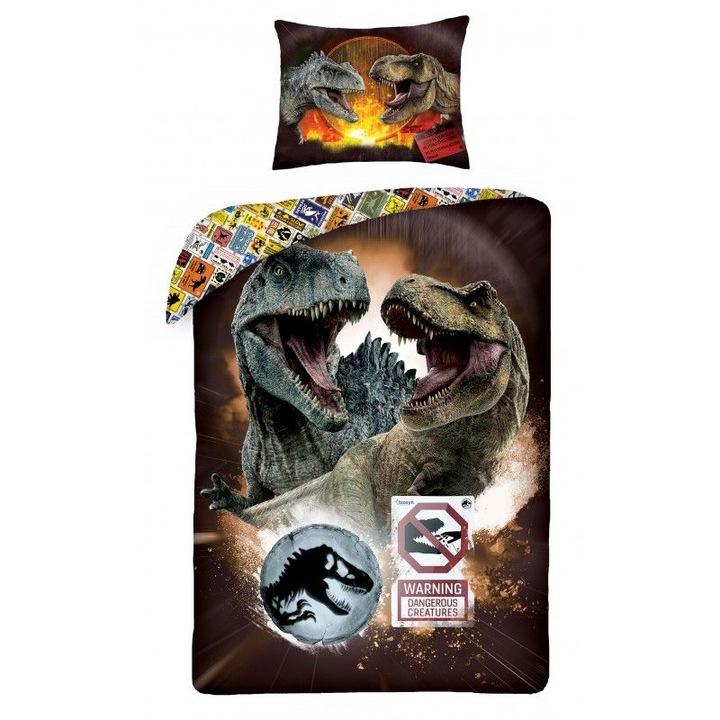 Lenjerie de pat pentru copii Jurassic World Creatures, 140x200, Multicolor