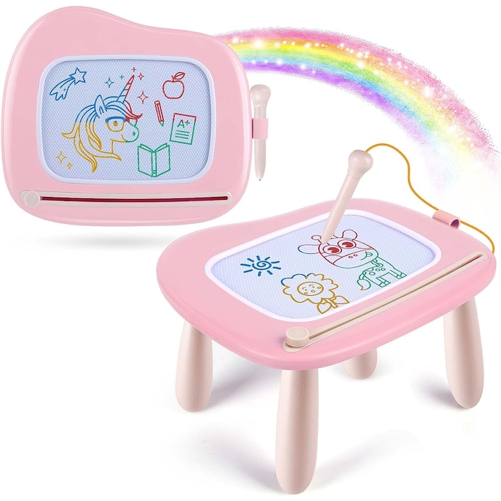 Tabla de Desen Magnetica Elindor® pentru Copii, Masuta de Desenat, Jucarie Educativa, Jucarii Magnetice cu Picioare Detasabile,30.5 x 27 cm, Roz