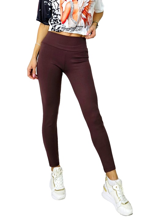 Slim Vibes fitness harisnyanadrág, megerősített megjelenés, tetra és széles szalag a deréknál, Barna