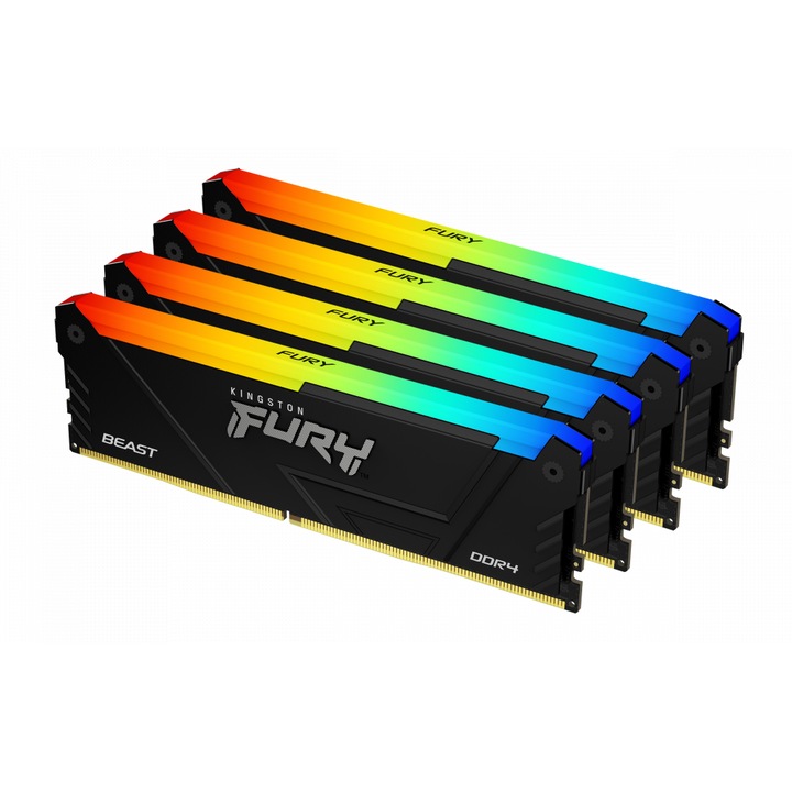 Memorie Kingston FURY Beast Black RGB 64GB(4x16GB) DDR4 3600MHz CL18 KF436C18BB2AK4/64