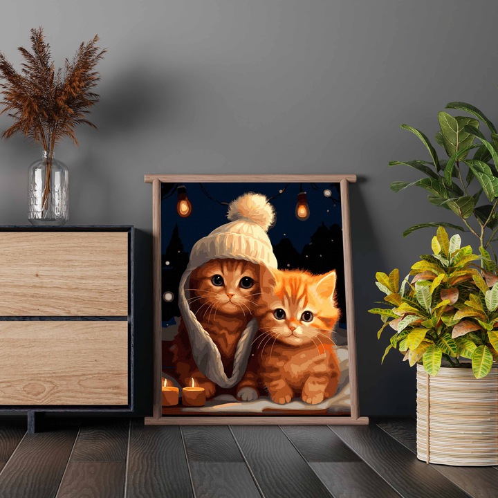 Set pictura pe numere, cu sasiu, Pisici roscate, 40x50 cm