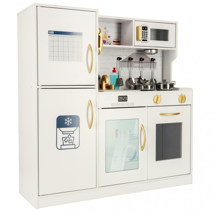 Bucatarie din lemn pentru copii cu frigider White