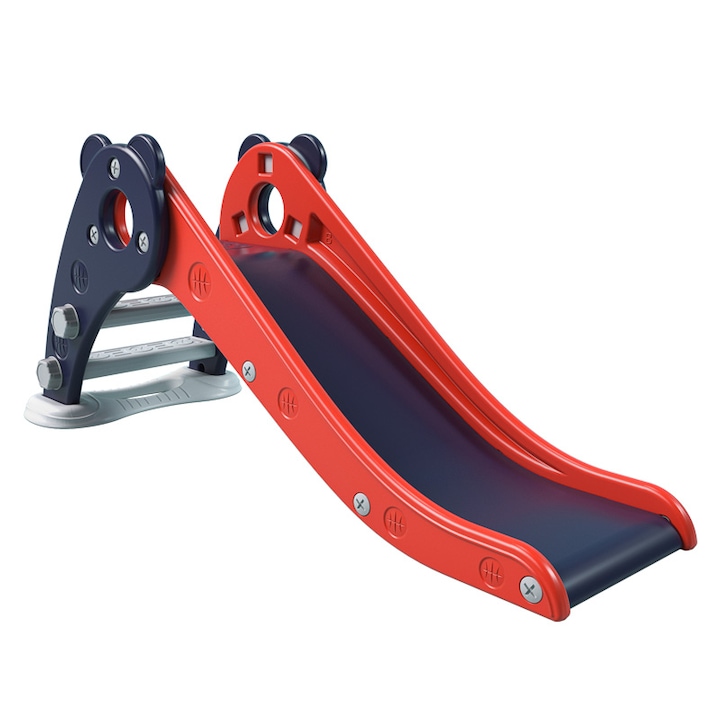 Tobogan Nichiduta Garden Ursulet Red interior/exterior cu margini rotunjite, trepte late, protectii laterale inalte, greutate maxim admisa 20 kg