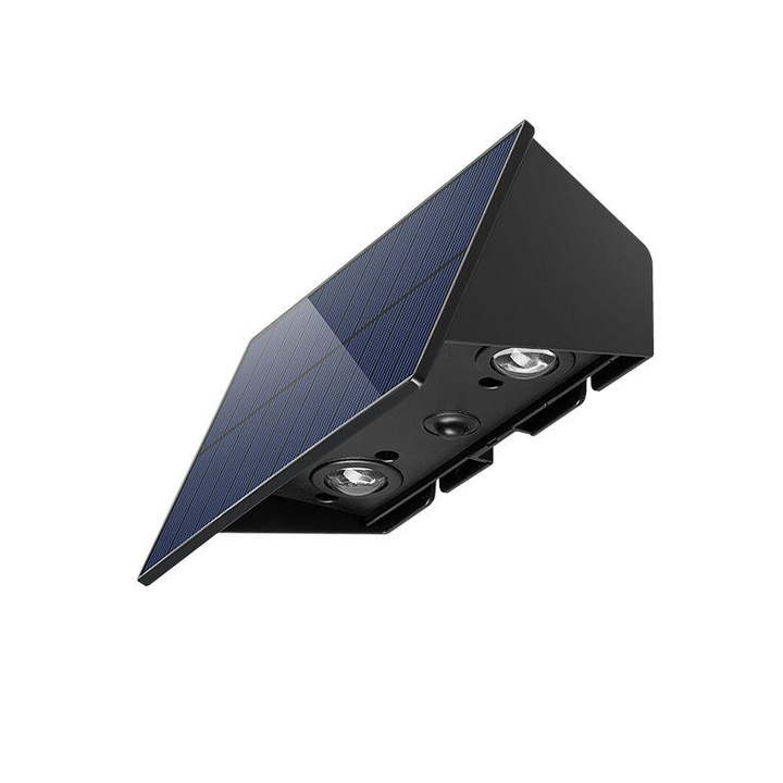 Lampa Solara cu 2 LEDURI Puternice|Rezistenta Umiditate, Lumina LED Sus si Jos, Luminozitate Ridicata 43LM, Timp de lucru 7-10h, Senzor Lumina, Senzor miscare, Durata de viata peste 50000 h|ABS si PC, Negru