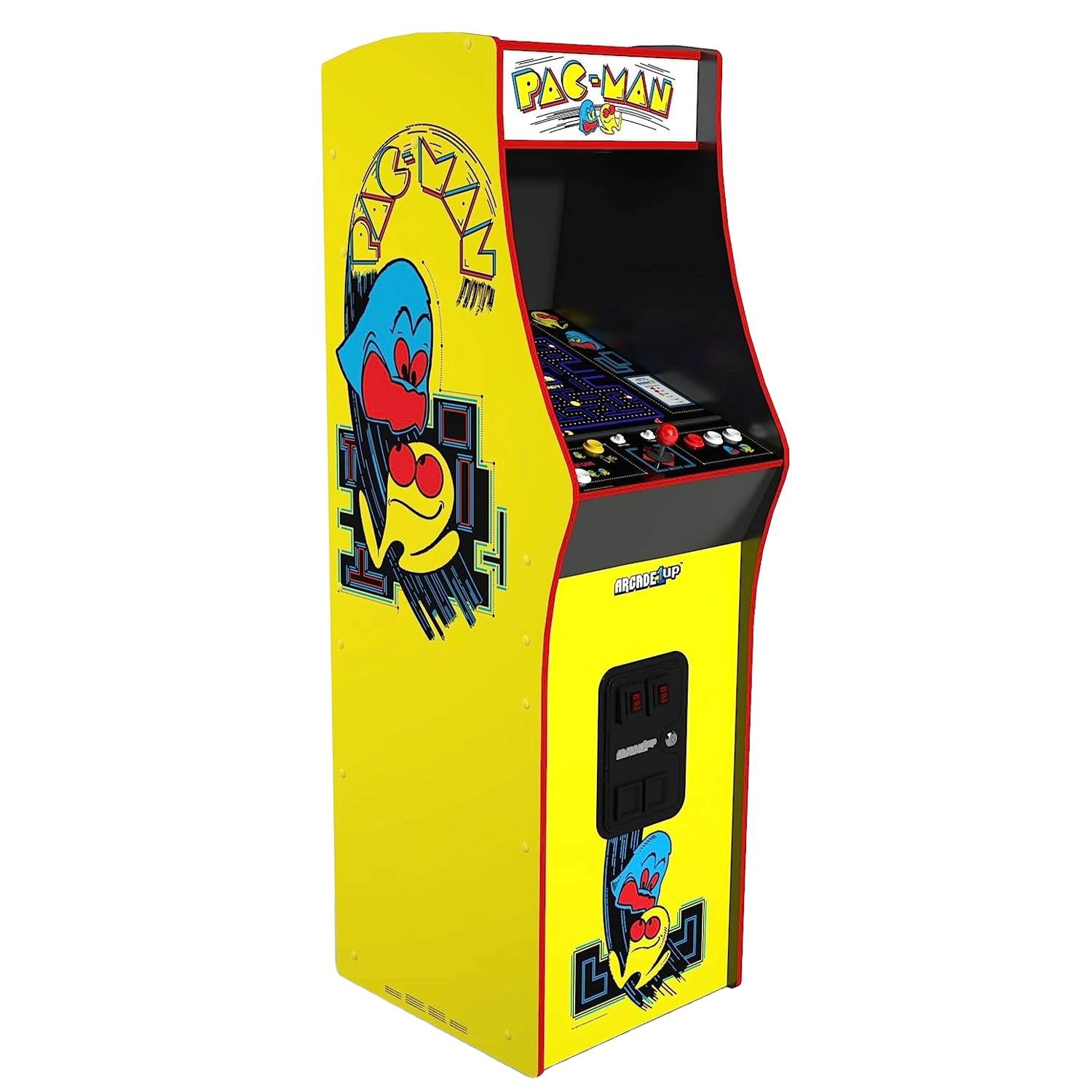 Consola verticala 14 jocuri ARCADE1UP, PAC-MAN Deluxe, H 155 cm, single player, Wi-Fi leaderboards, iluminare Marquee, display color 17 inch, difuzor extern dual, multicolor