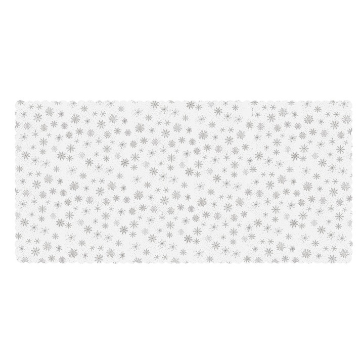 Ünnepi terítő, Zola®, fehér, ezüst hópelyhekkel, 220 x 140 cm
