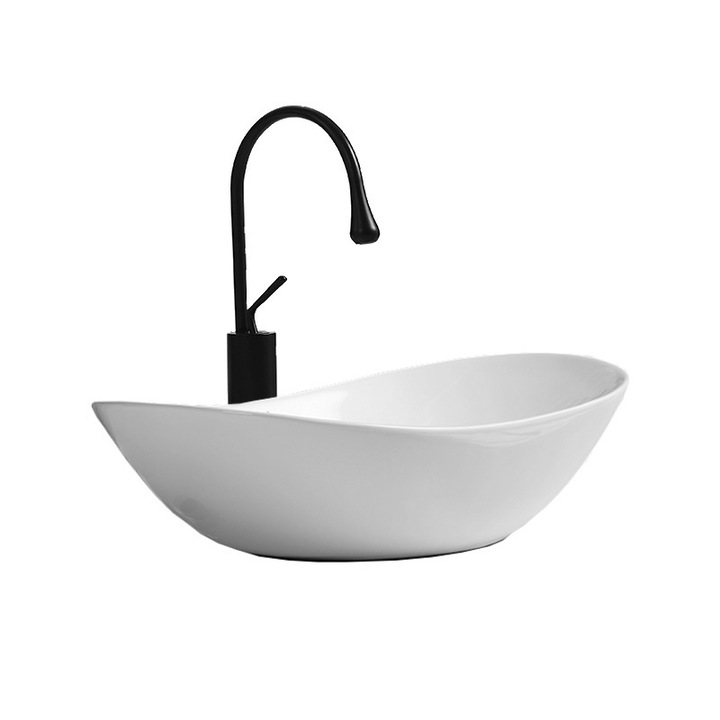 Lavoar pe blat Rebiko oval, ceramic, design modern si elegant, alb, 60.5 x 36 x 15 cm